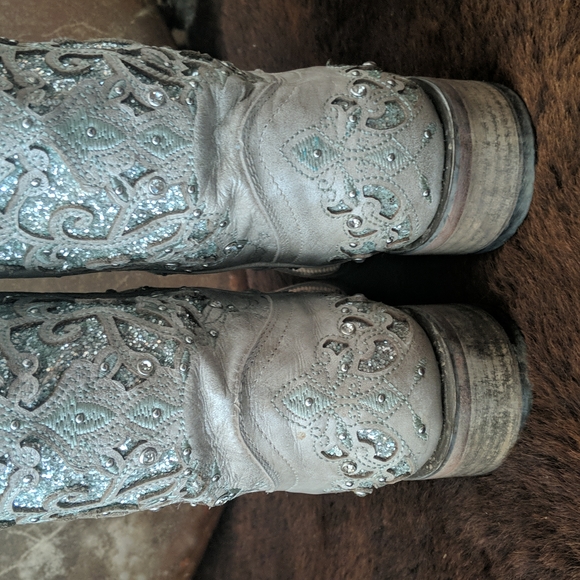 CORRAL A3435 Green Glitter Inlay & Crystals Square Toe Wedding cowgirl boots 7.5 - Picture 12 of 16